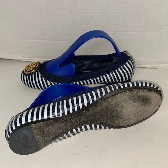 Tory Burch Caroline 2 Ballet Flats Dark Blue/White Striped Sz 6M Women’s - Picture 2 of 14